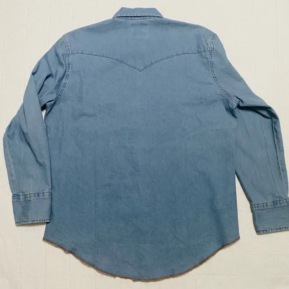 Wrangler Men's Stonewash Cowboy Cut Snap Front Long Sleeve Cotton Shirt Size L - Picture 11 of 15